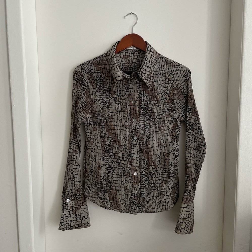 Slightly sheer, flowy, snakeskin pattern button down blouse